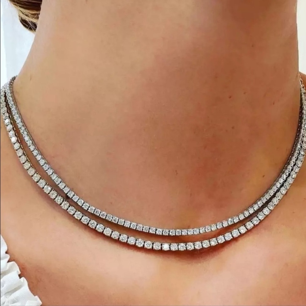 NEW “18” 925 STERLING SILVER DIAMOND CHOKER NECKLACE,NICE NECKLACE,CUTE NECKLACE - Picture 2 of 4